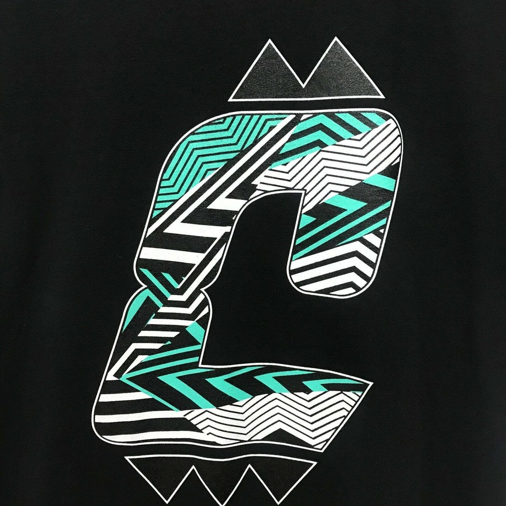 Cukui 2XL Tribal Logo Black T-shirt Men's Turquoise White C Letter Logo